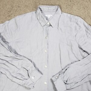 J. Jill Love Linen Womens Essential Shirt Button Up Gray Top Small Neutral